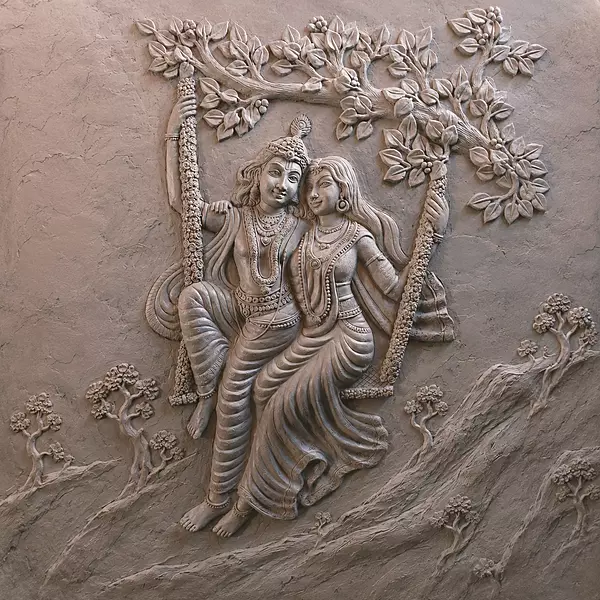 Radha Krishna Wall Mural Sculpture