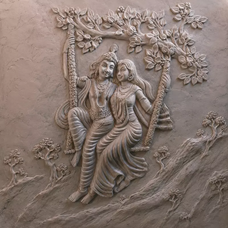 Radha Krishna Wall Mural Sculpture